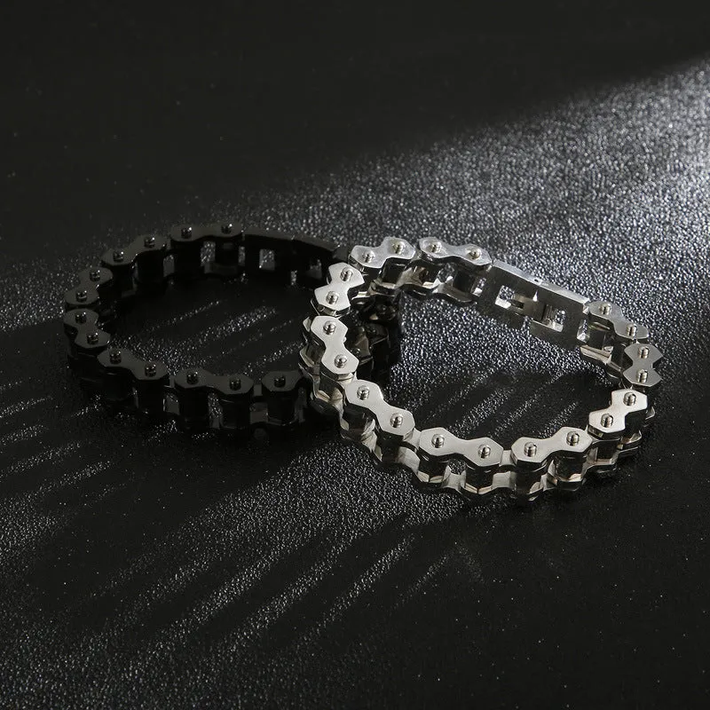 Punk-Inspired Stainless Steel Men's Bracelet with Rhombus Bicycle Chain Design