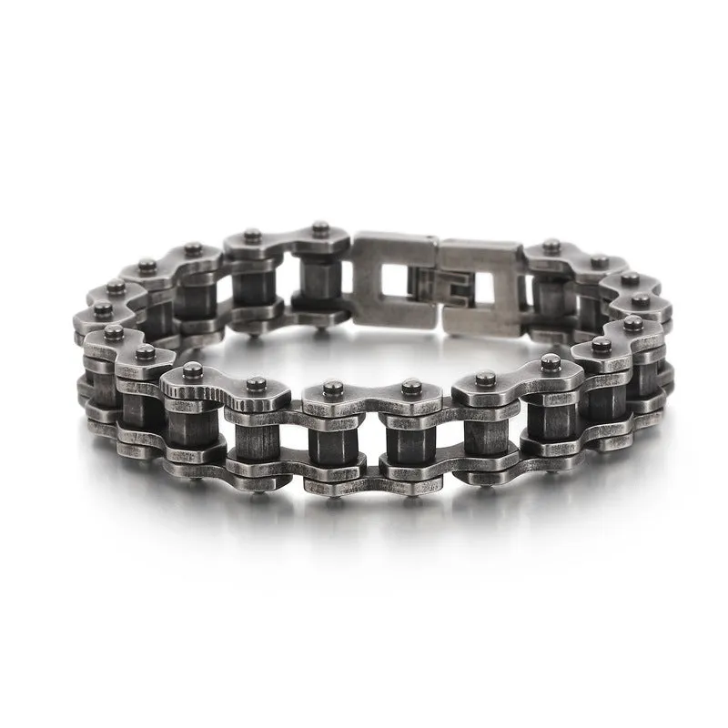 Punk-Inspired Stainless Steel Men's Bracelet with Rhombus Bicycle Chain Design