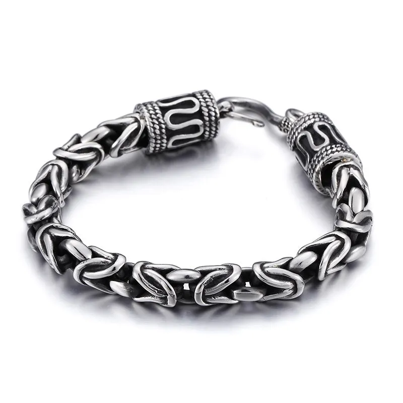 Punk-Inspired Titanium Steel Men's Bracelet with Retro Safety Pattern – Ideal Gift for Him