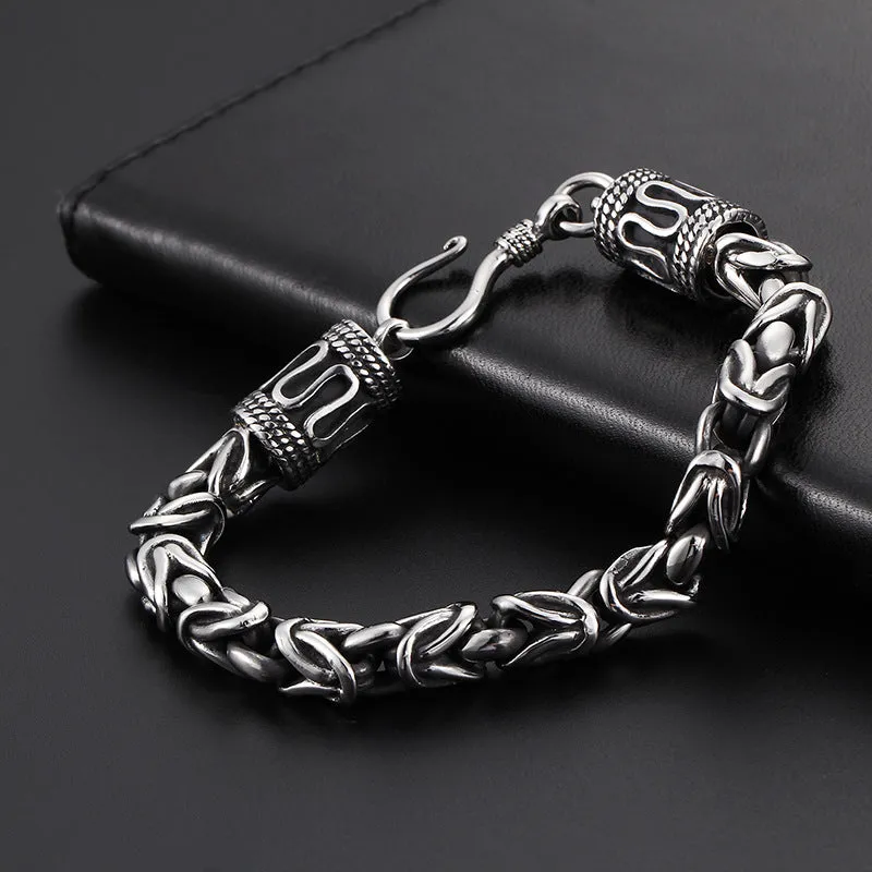 Punk-Inspired Titanium Steel Men's Bracelet with Retro Safety Pattern – Ideal Gift for Him