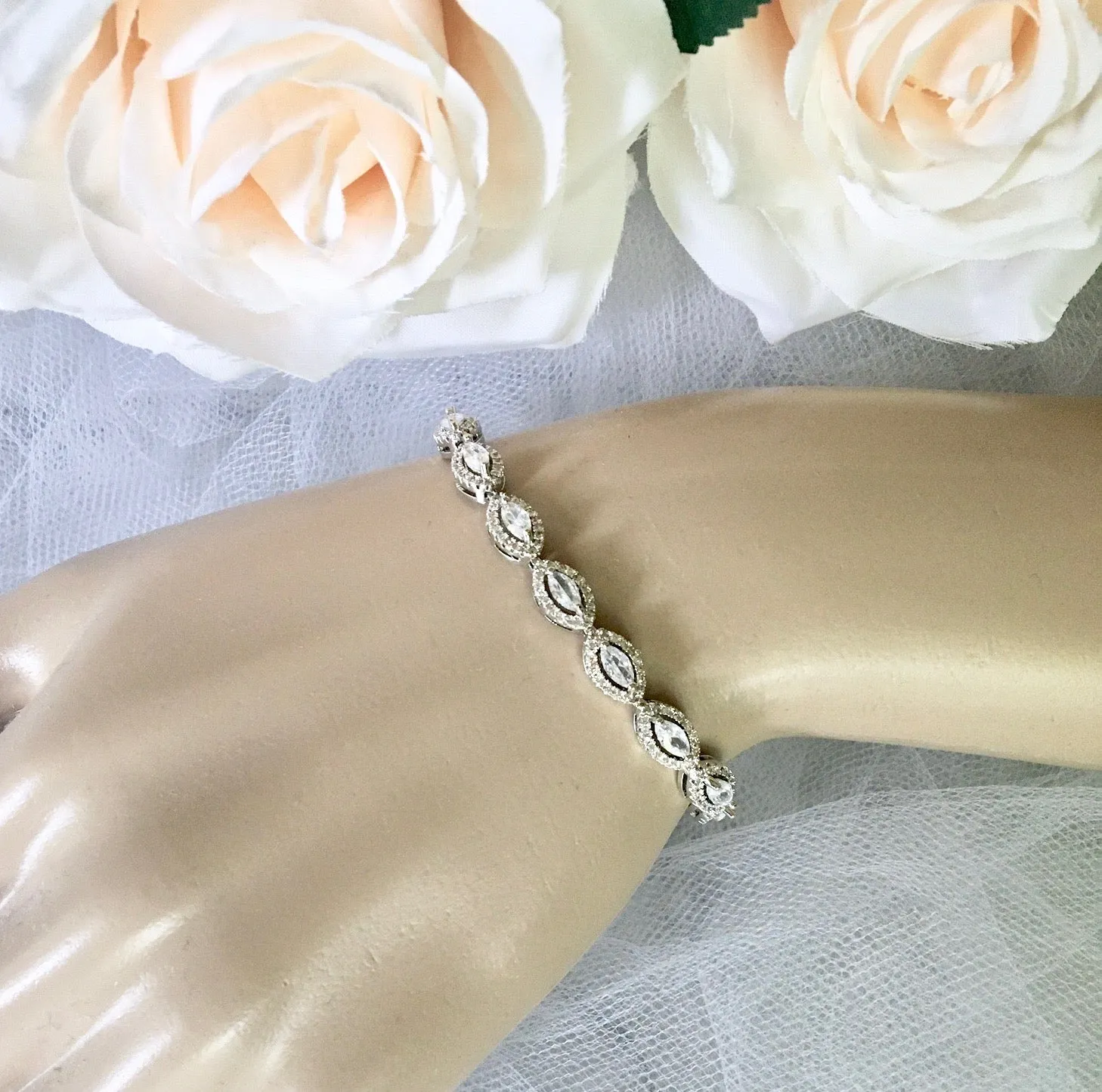 "Adley" - Cubic Zirconia Bridal Bracelet - Available in Silver, Rose Gold and Yellow Gold