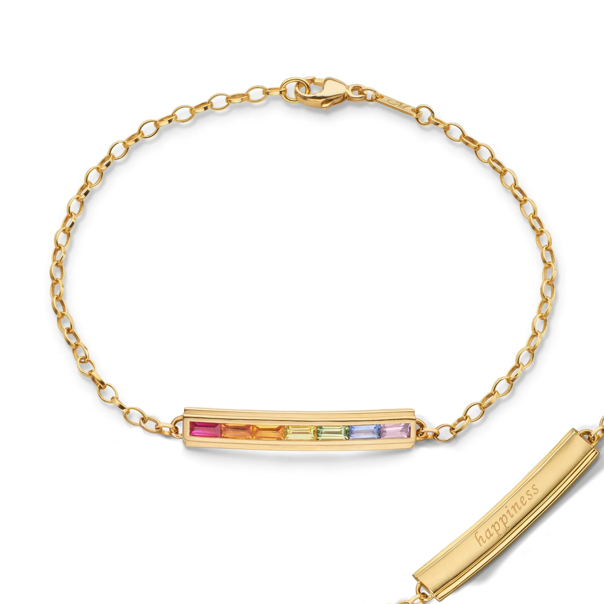 "Happiness" Rainbow Baguette Sapphire Petite Poesy Bracelet