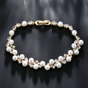 "Inga" - Pearl and Cubic Zirconia Bridal Bracelet - Available in Gold and Silver