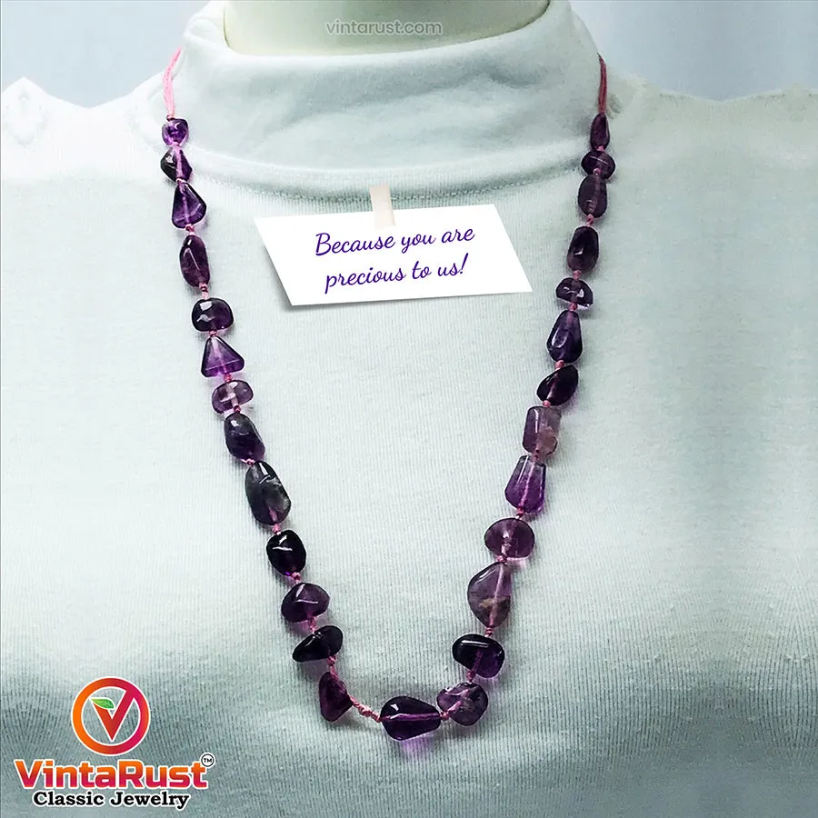 Radiant Purple Fluorite Beaded Stone Necklace