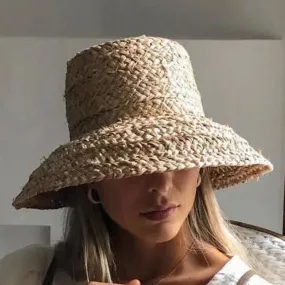 Raffia Bucket Hat With Wrap-Around Brim