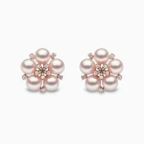 Raindrop 18K Gold Akoya Pearl and Diamond Motif Earrings