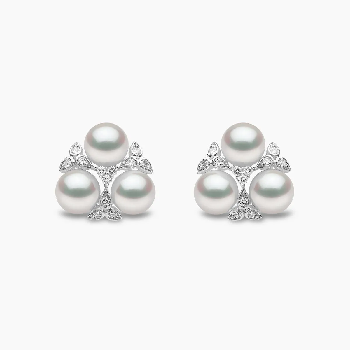 Raindrop 18K Gold Triple Akoya Pearl and Diamond Earrings