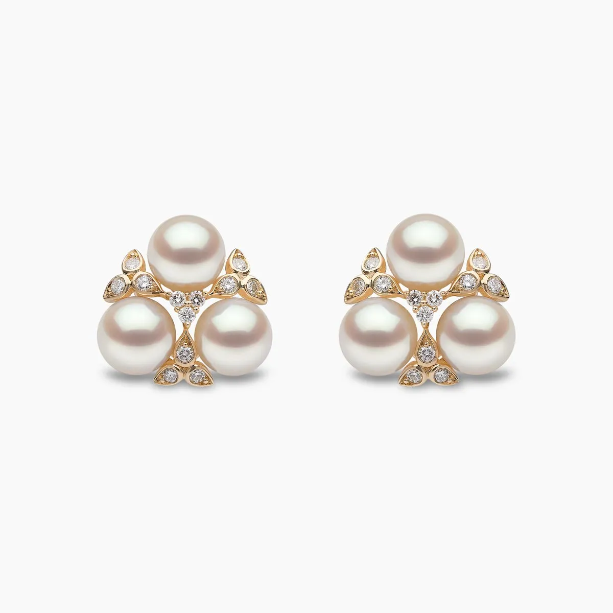 Raindrop 18K Gold Triple Akoya Pearl and Diamond Earrings