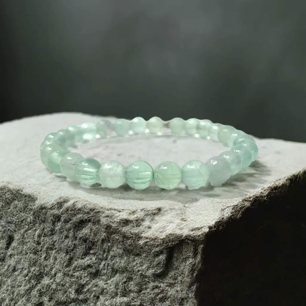 Real Green Fluorite Beaded Elastic Bracelet – Healing Crystal Jewelry for Men & Women