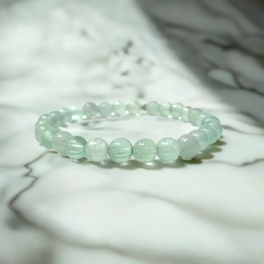 Real Green Fluorite Beaded Elastic Bracelet – Healing Crystal Jewelry for Men & Women