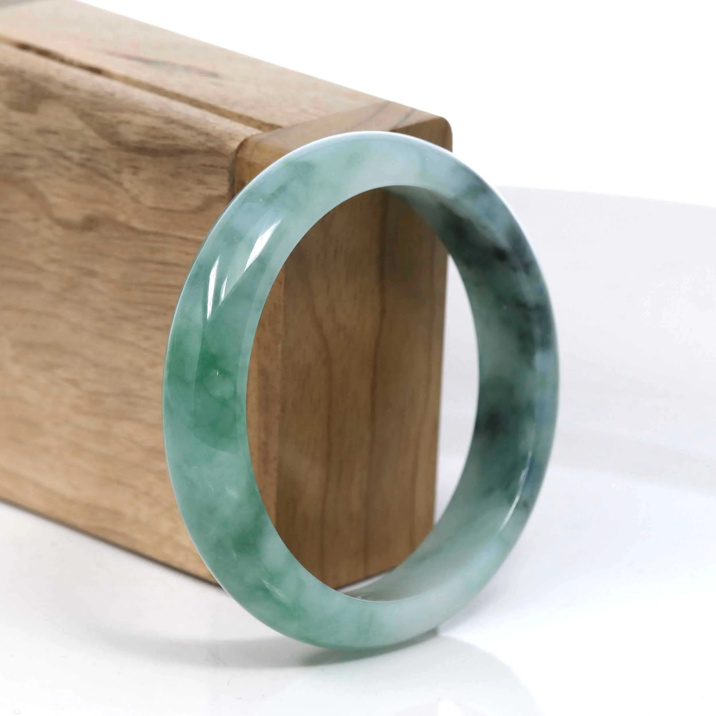 RealJade® Co. Blue-Green Classic Real Jadeite Jade Bangle Bracelet (57.13mm) #391