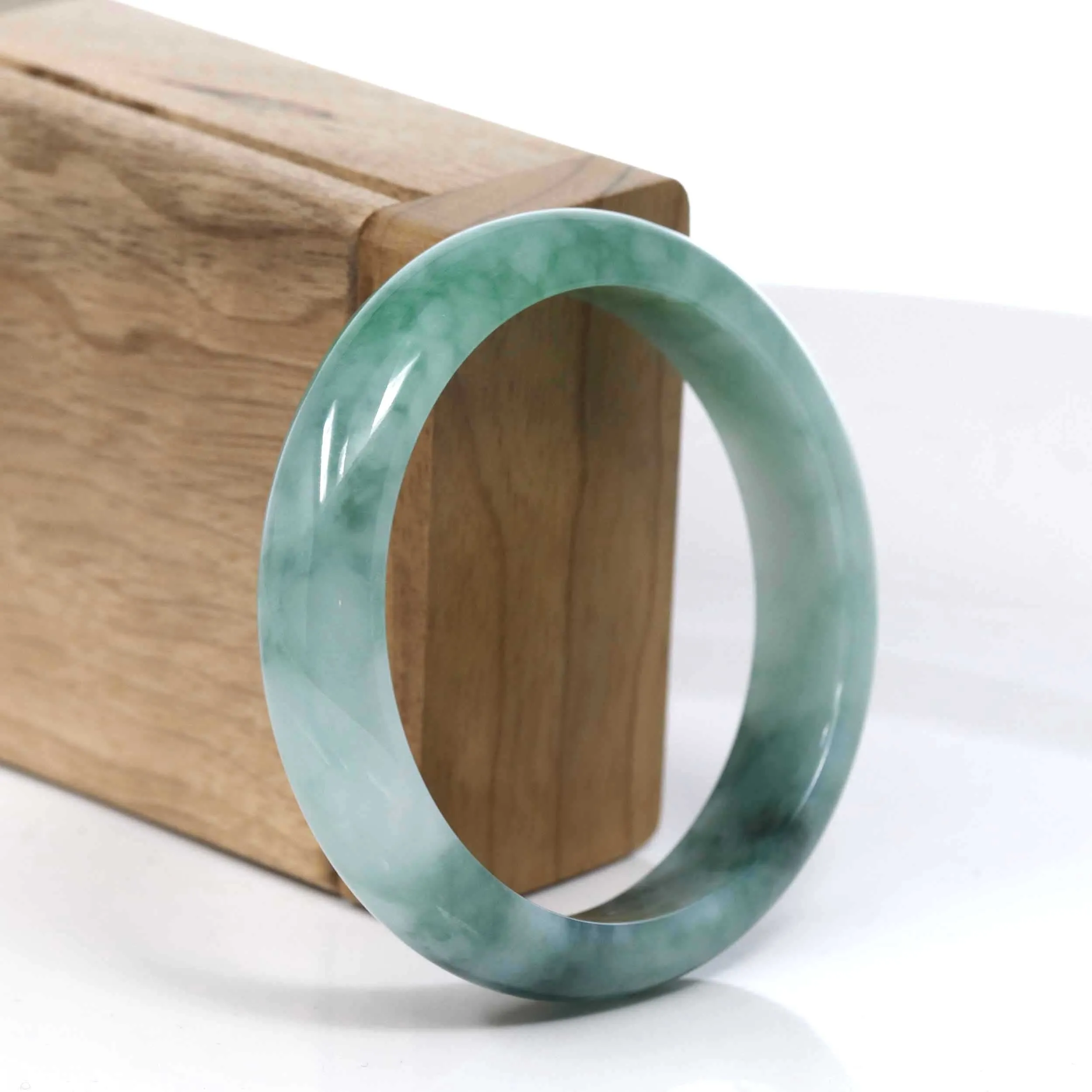 RealJade® Co. Blue-Green Classic Real Jadeite Jade Bangle Bracelet (57.13mm) #391