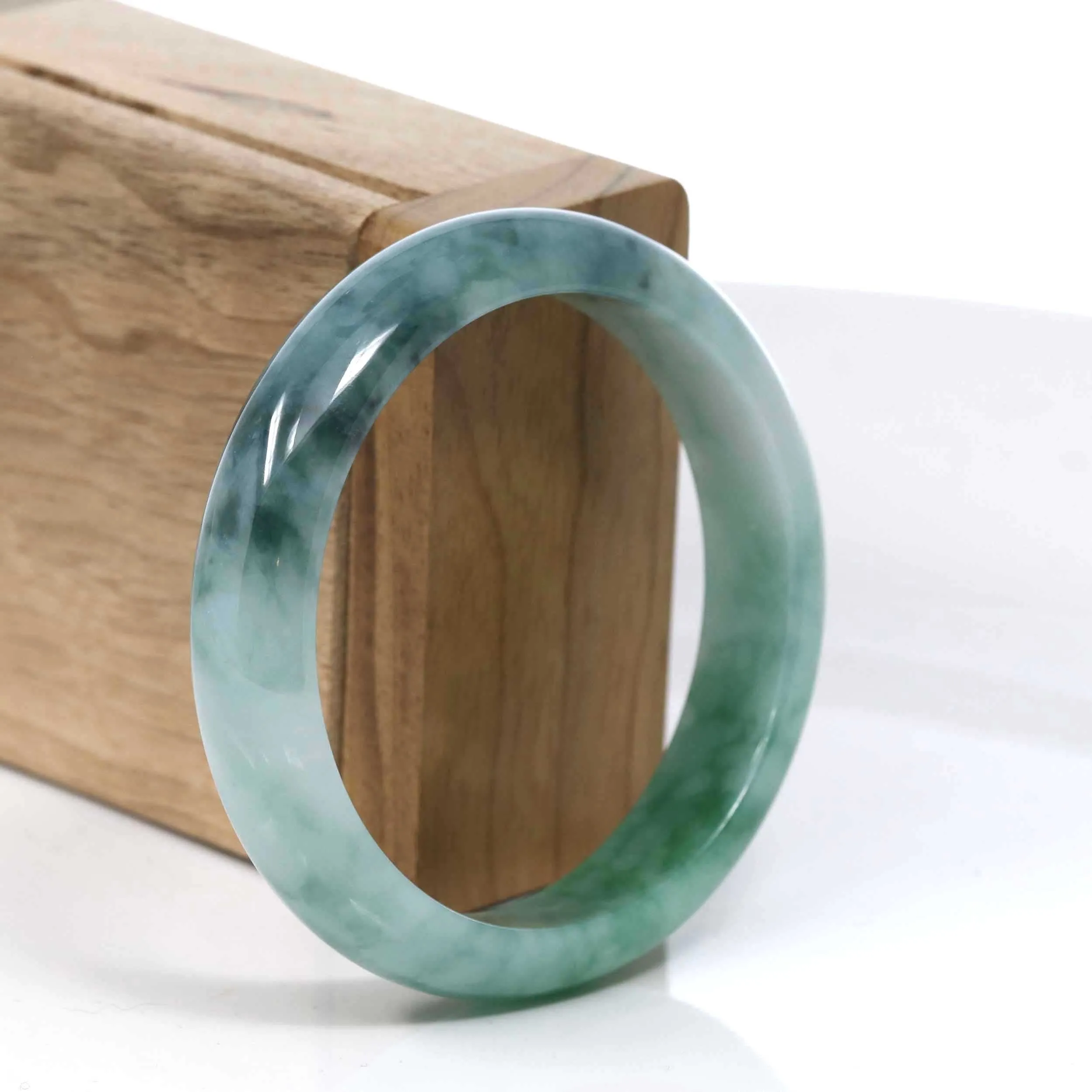 RealJade® Co. Blue-Green Classic Real Jadeite Jade Bangle Bracelet (57.13mm) #391