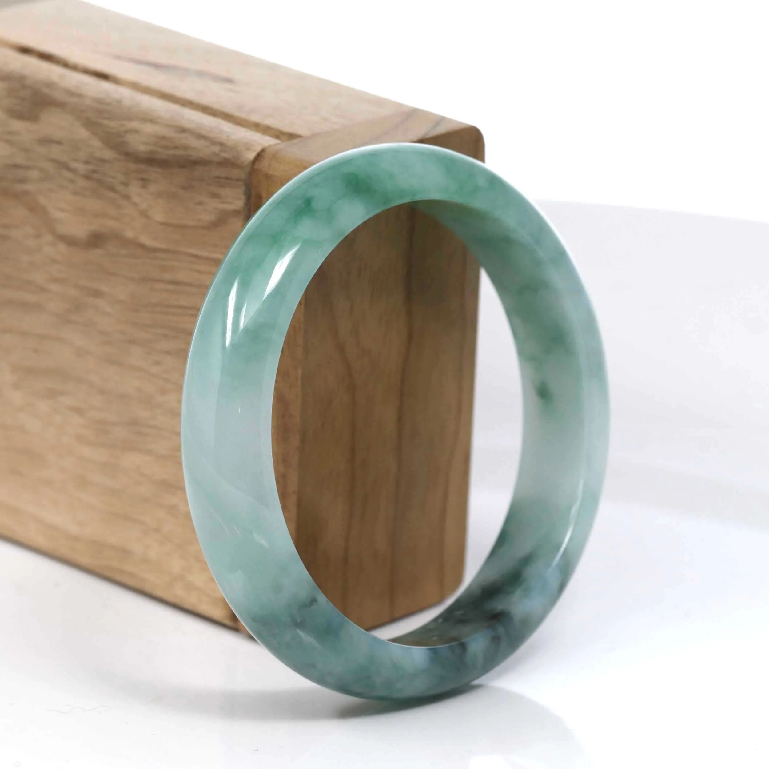 RealJade® Co. Blue-Green Classic Real Jadeite Jade Bangle Bracelet (57.13mm) #391