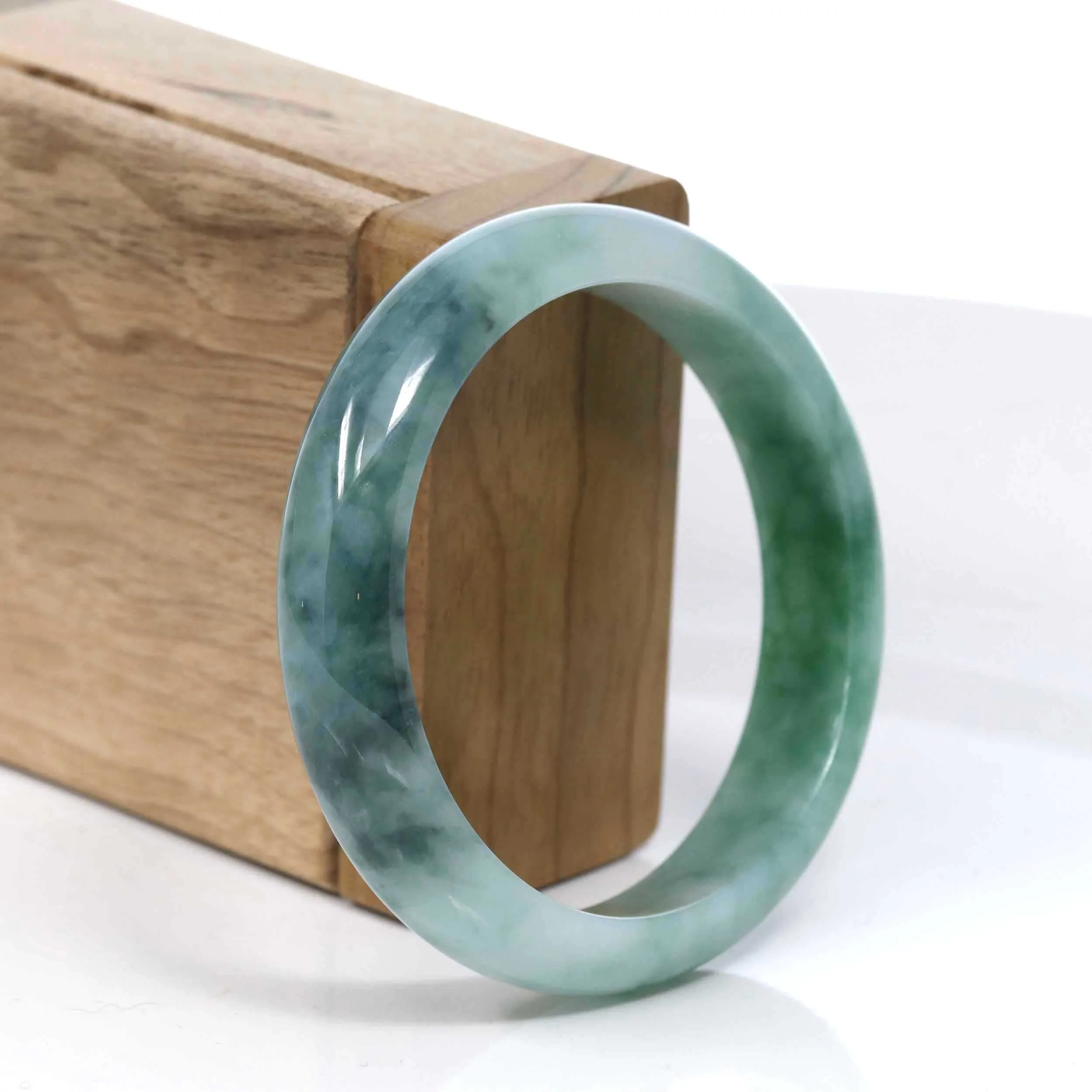 RealJade® Co. Blue-Green Classic Real Jadeite Jade Bangle Bracelet (57.13mm) #391