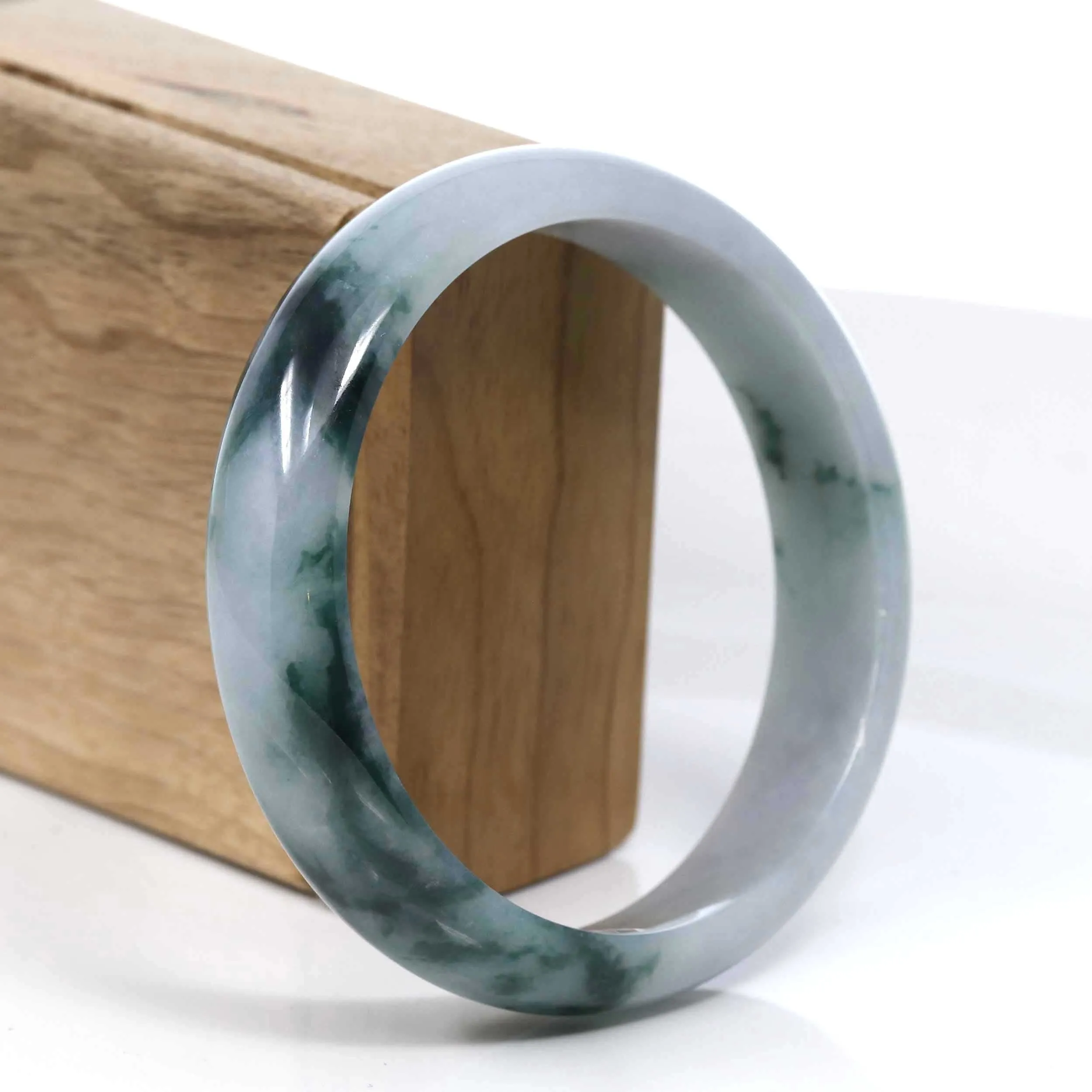 RealJade® Co. Blue-Green Classic Real Jadeite Jade Bangle Bracelet (63.48mm) #395