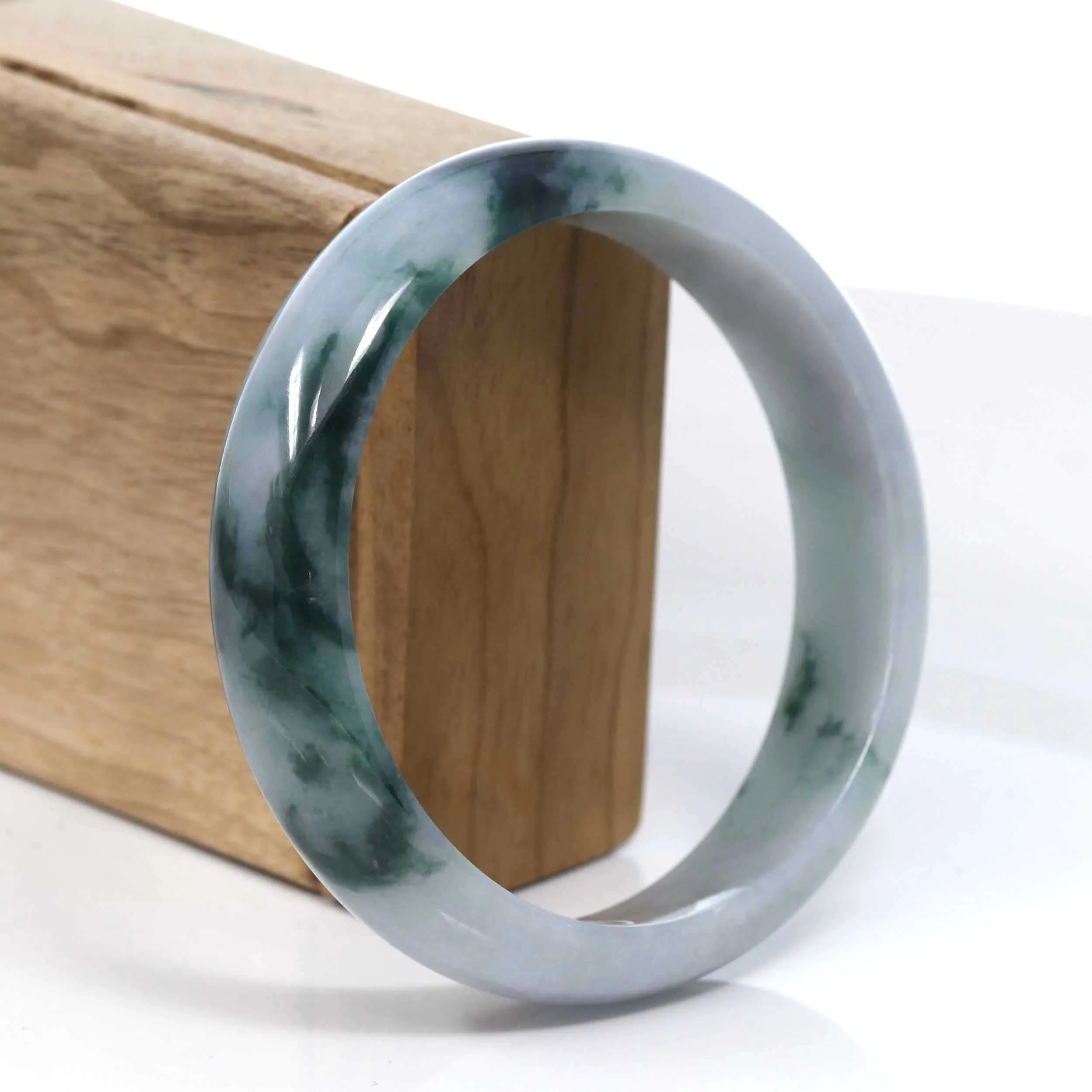 RealJade® Co. Blue-Green Classic Real Jadeite Jade Bangle Bracelet (63.48mm) #395