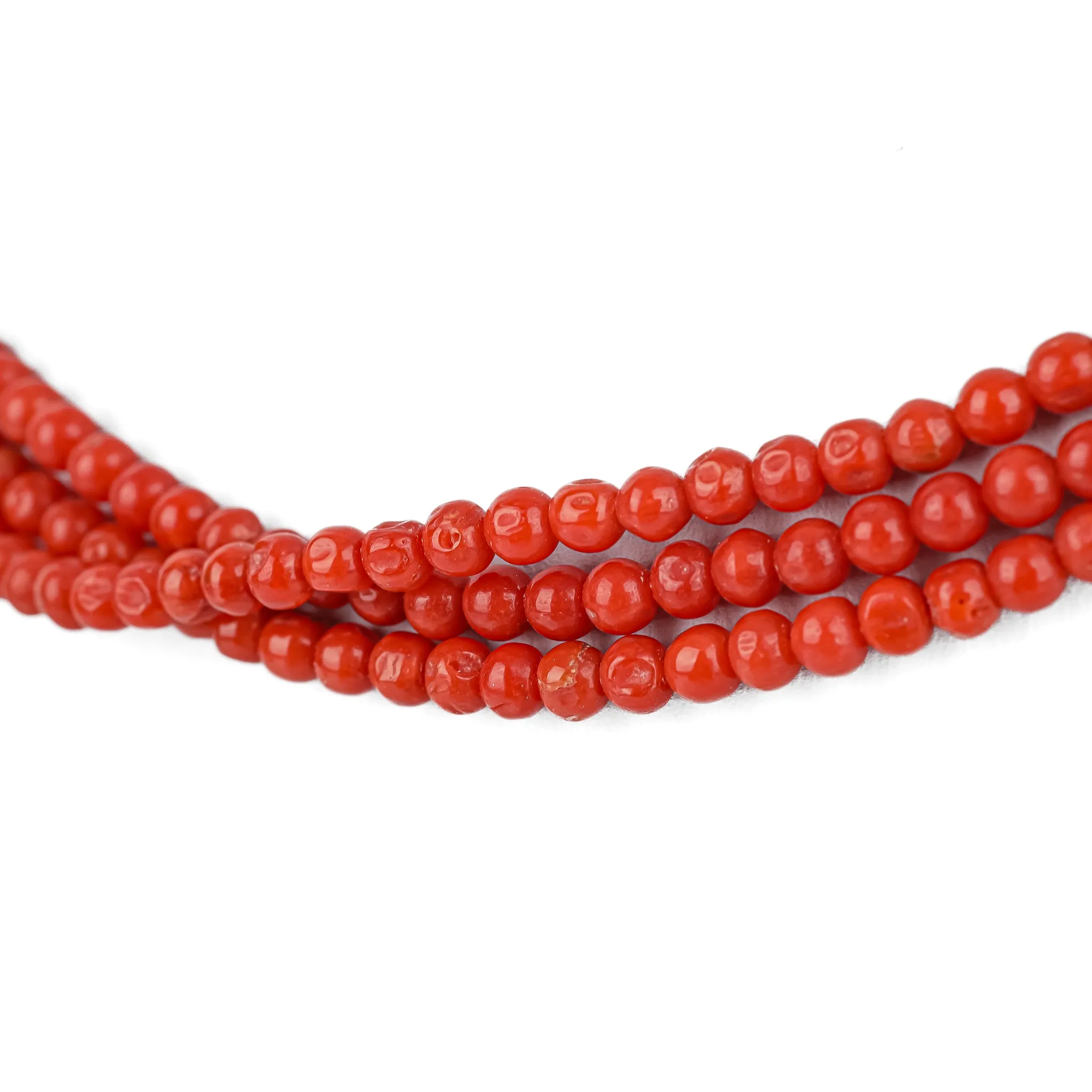 Red Coral Bead 3 Strand Torsade Necklace