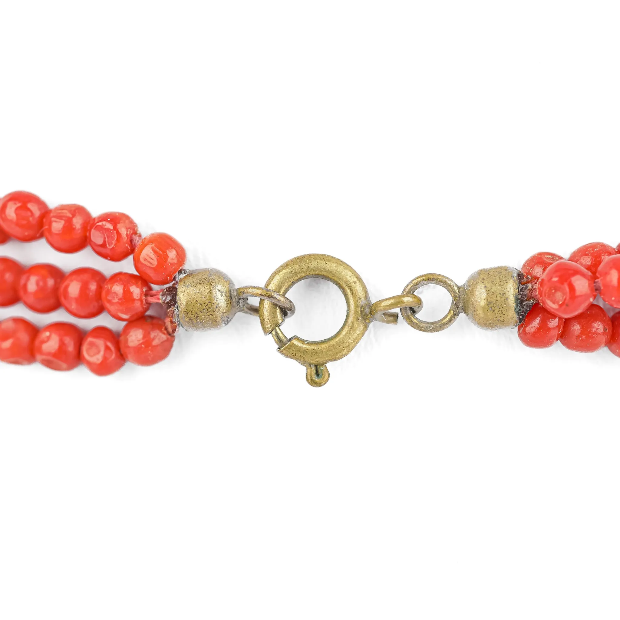 Red Coral Bead 3 Strand Torsade Necklace