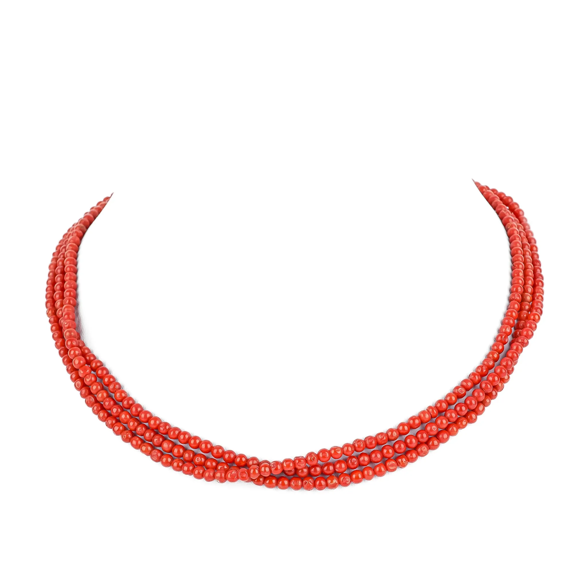 Red Coral Bead 3 Strand Torsade Necklace