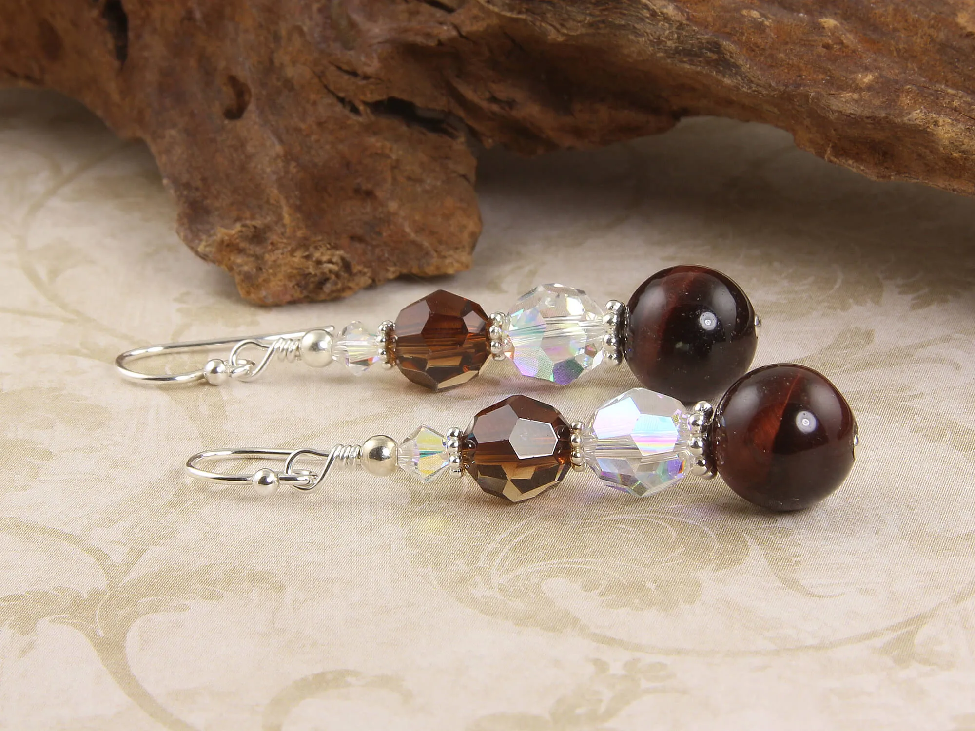 Red Tigers Eye Crystal Beaded Earrings