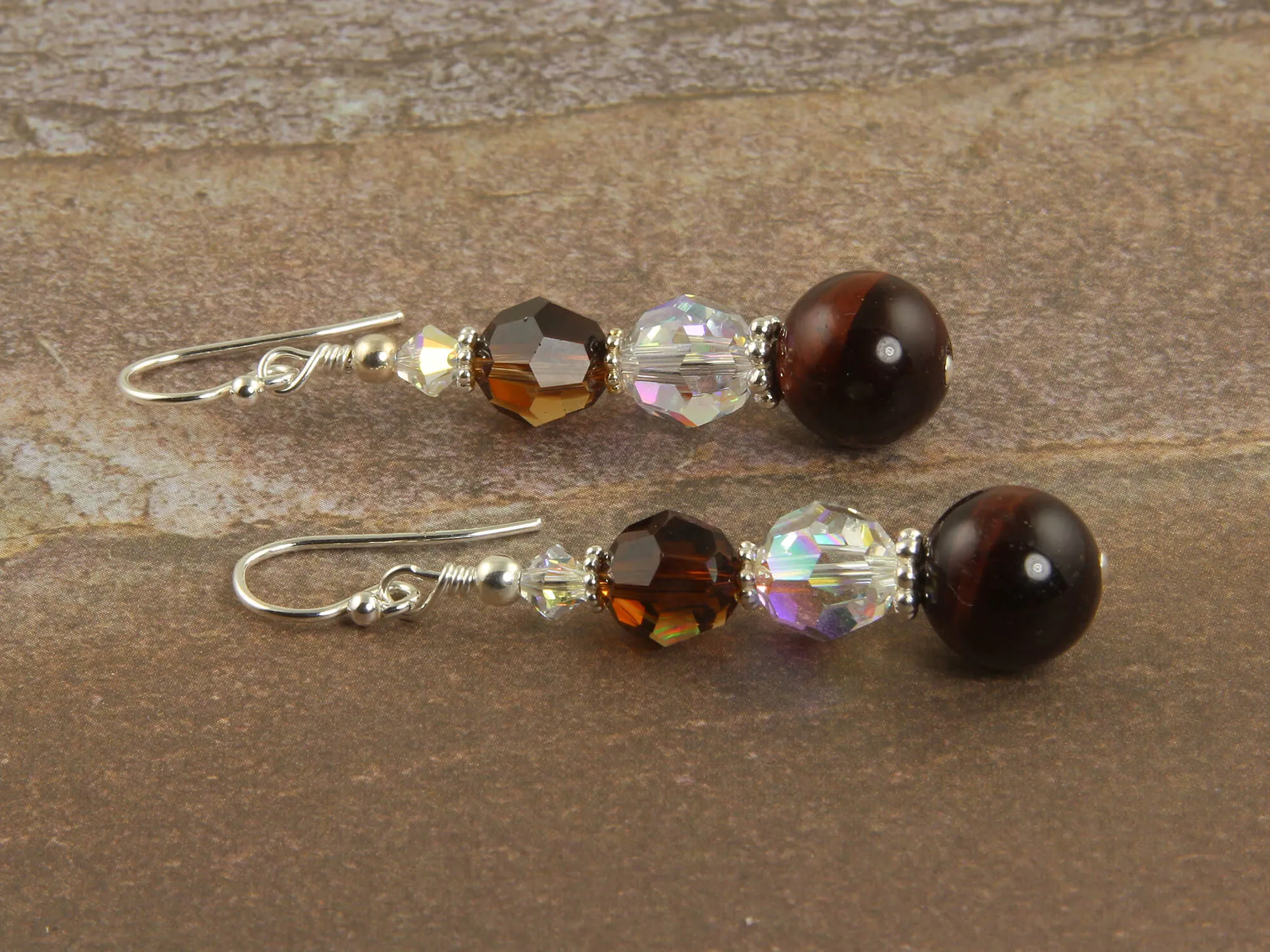 Red Tigers Eye Crystal Beaded Earrings