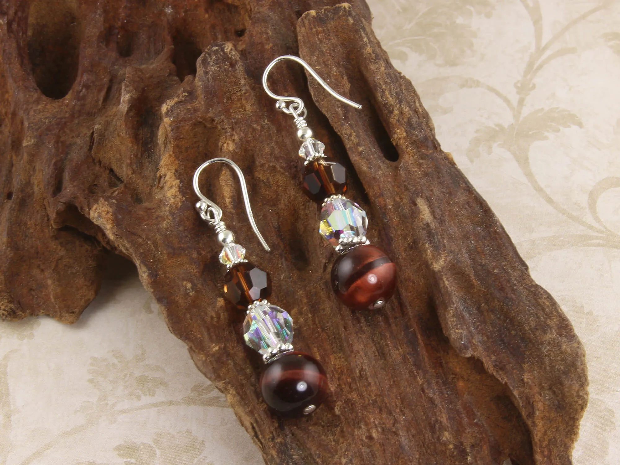 Red Tigers Eye Crystal Beaded Earrings