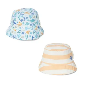 Reversible Sun Hat Honey Stripes / Ocean Dreams Blue