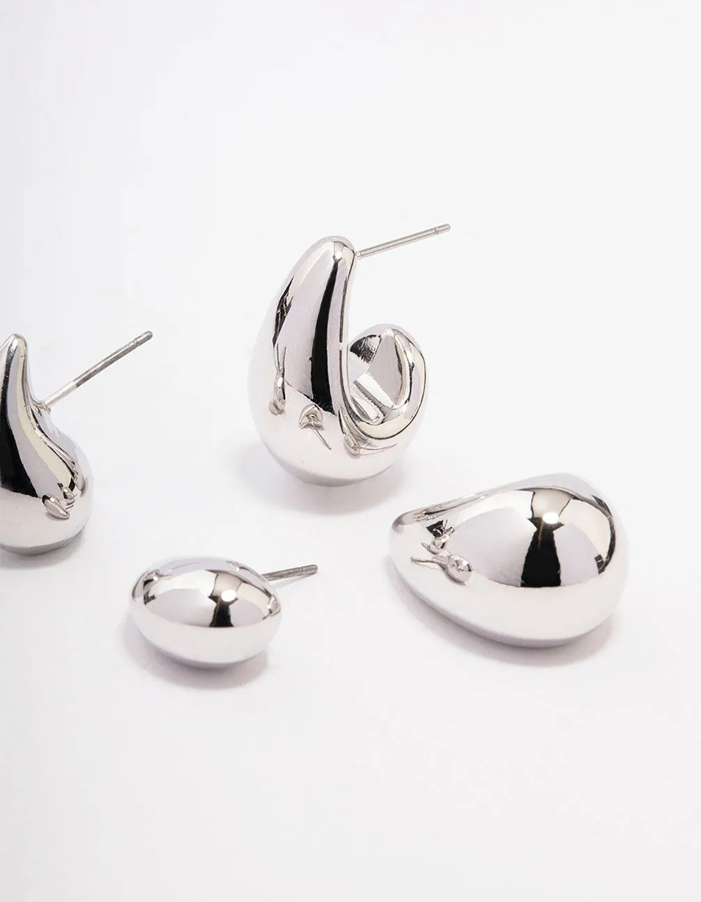 Rhodium Teardrop Shaped Earring Pack