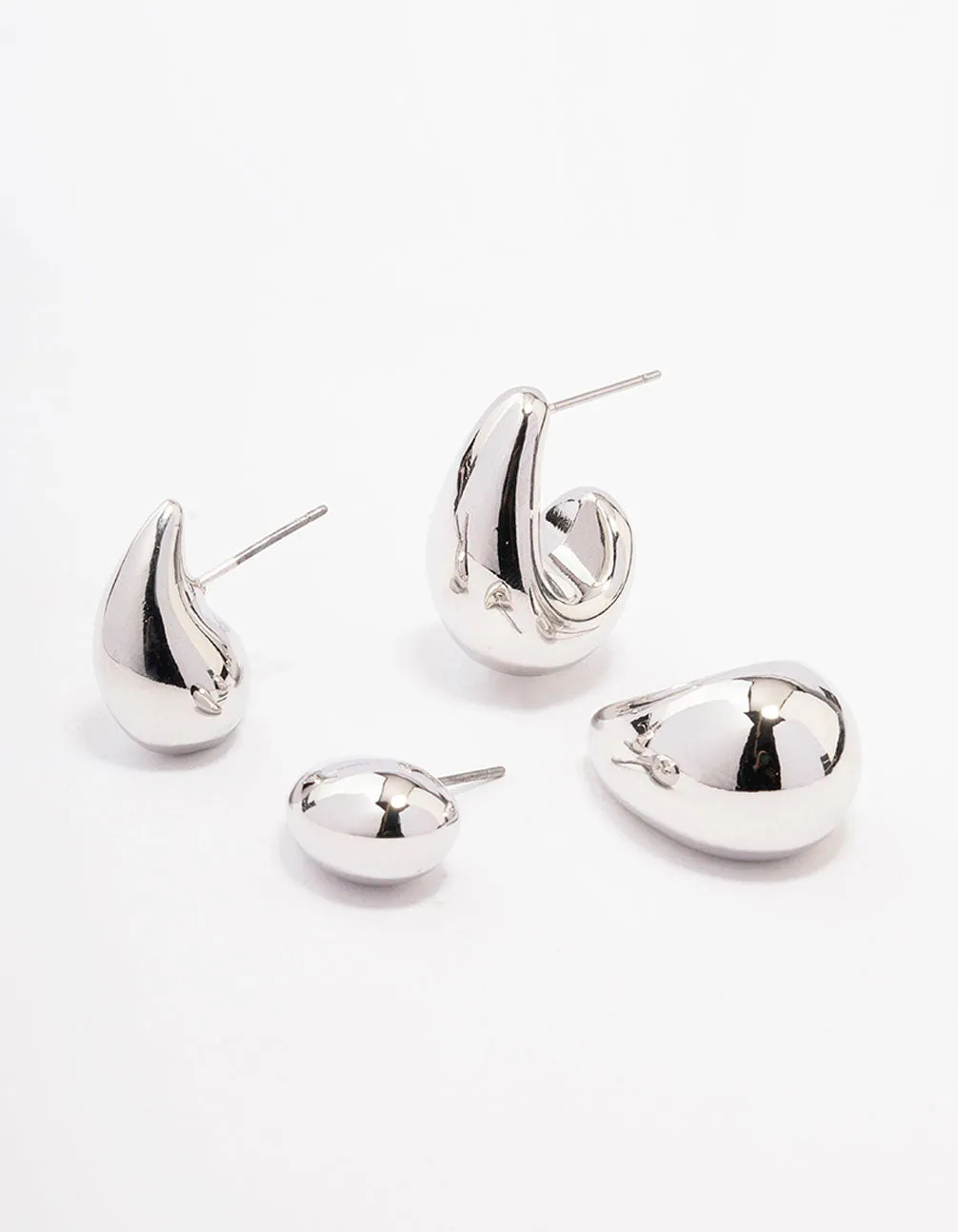 Rhodium Teardrop Shaped Earring Pack