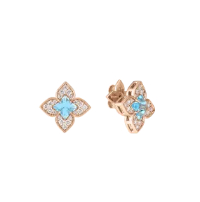 Roberto Coin Venetian Princess Rose Gold Blue Topaz and Diamond Earrings