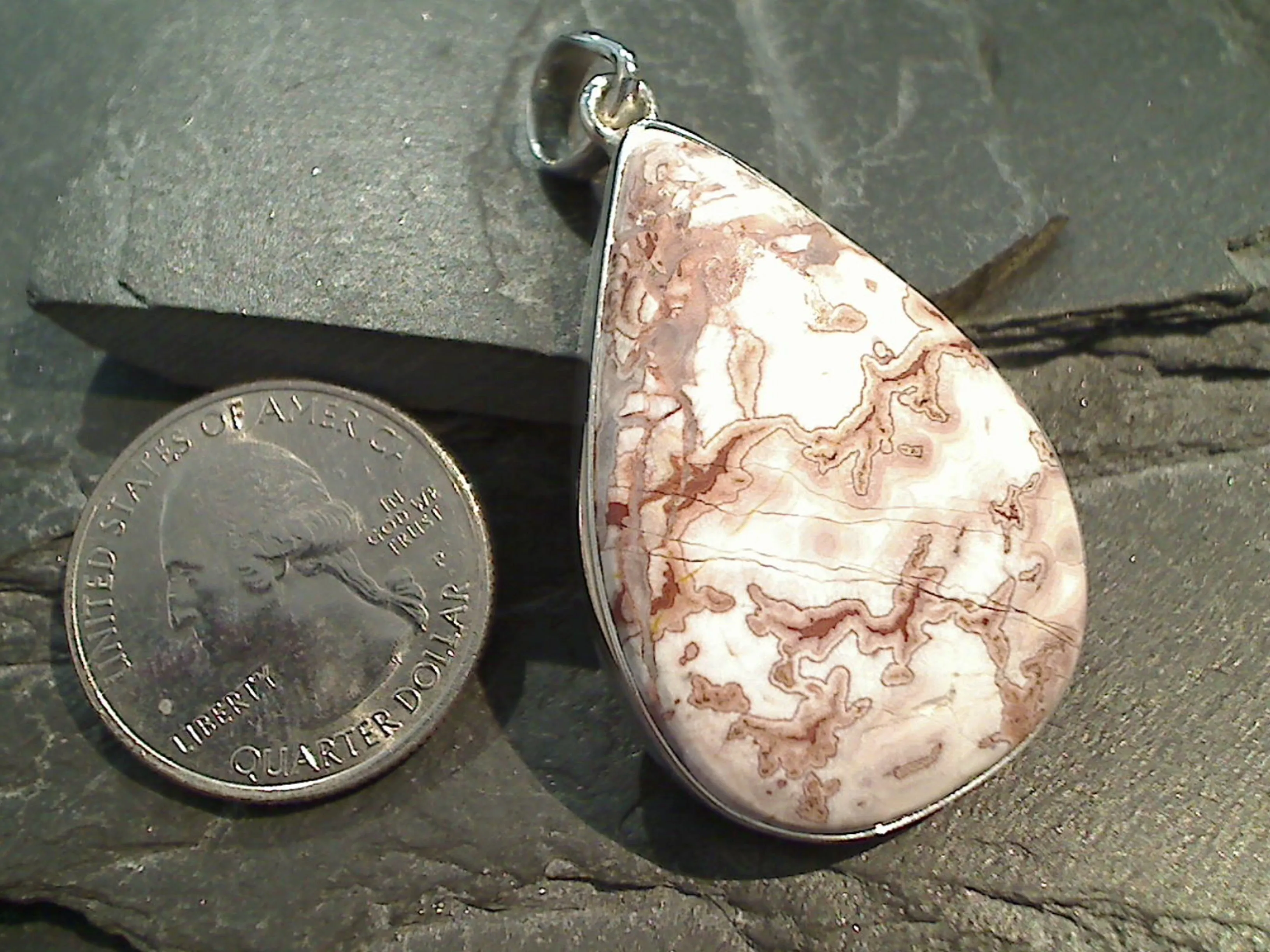 Rosetta Lace Agate, Sterling Silver Large Pendant