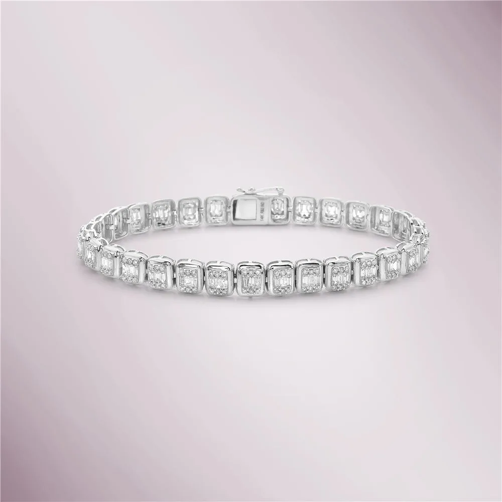 Round & Baguette Diamonds Rectangular Shape Halo Bracelet (3.00 ct.) in 14K Gold