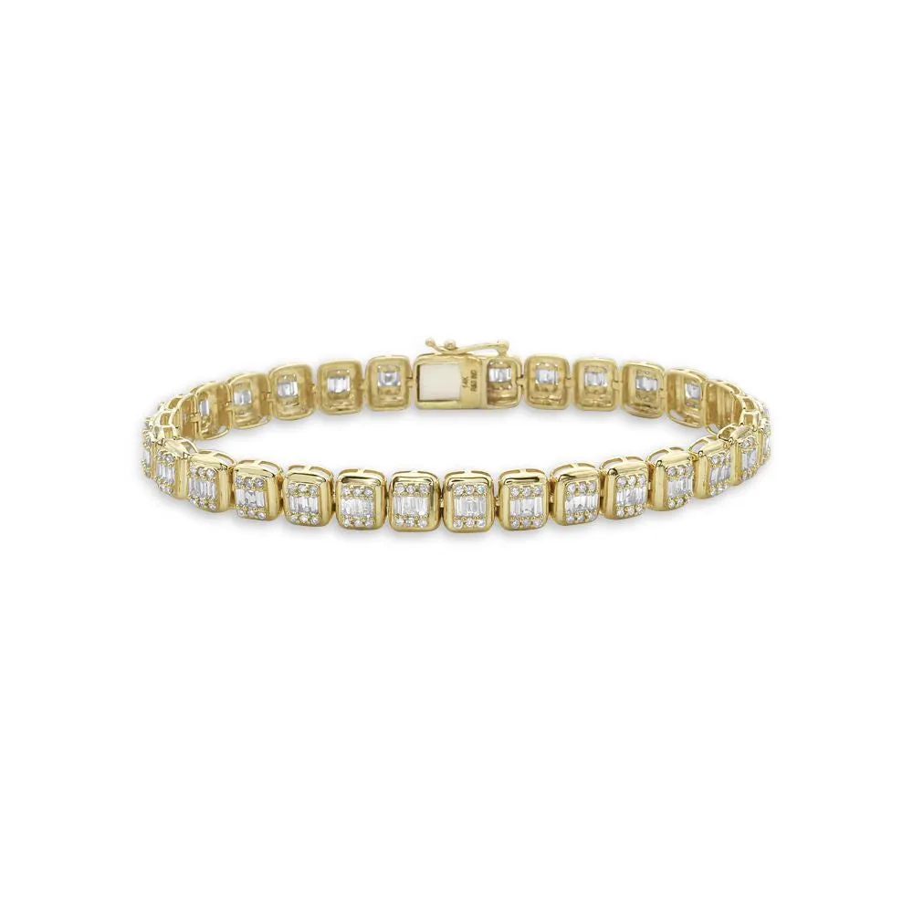 Round & Baguette Diamonds Rectangular Shape Halo Bracelet (3.00 ct.) in 14K Gold