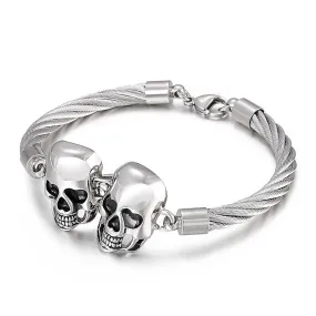 Rugged Men's Titanium Steel Bracelet with Double Skull Design