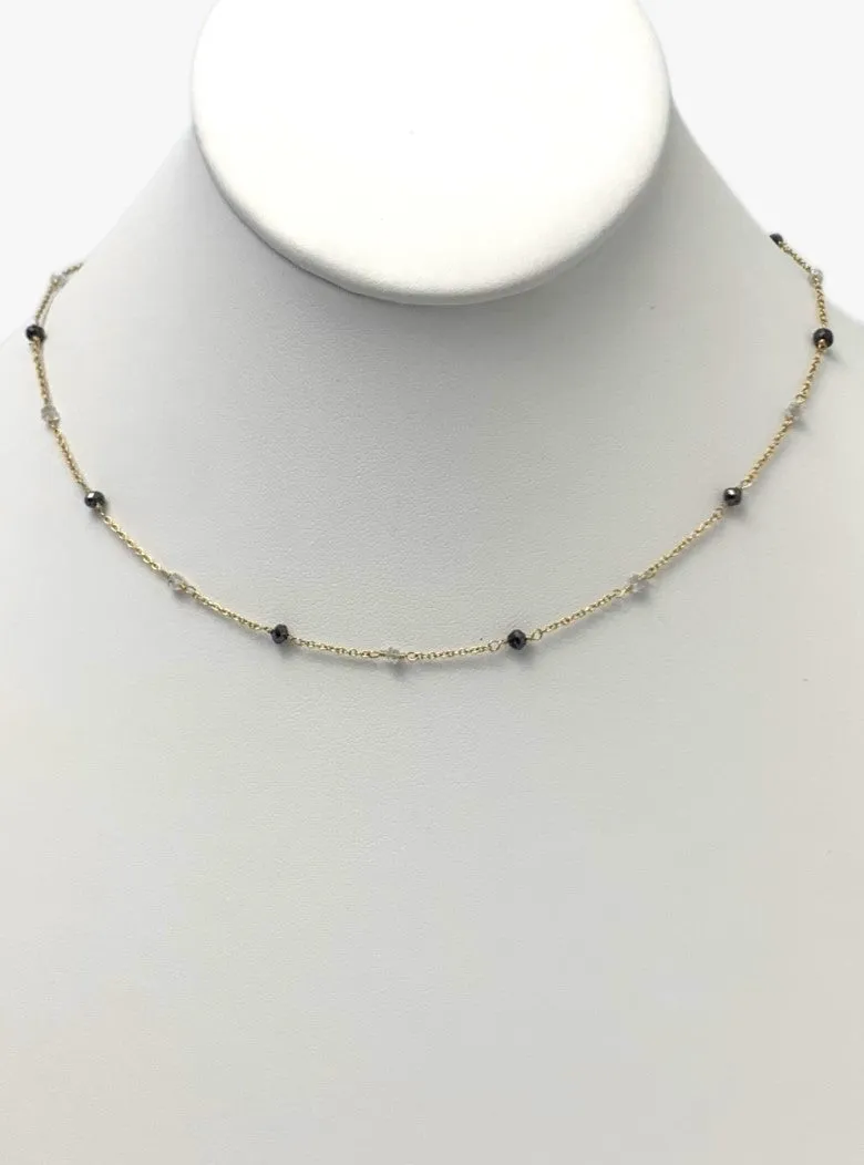 SALE - 15.5" - 16.5" Black and Grey Diamond Bead Station Necklace in 18KY - NCK-025-TNCDIA18Y-BLKGRY-15.5 5.10ctw