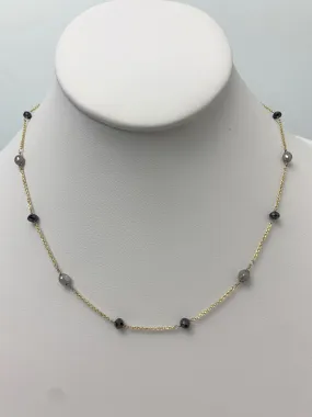 SALE - 15.5" - 16.5" Black and Grey Diamond Bead Station Necklace in 18KY - NCK-025-TNCDIA18Y-BLKGRY-15.5 5.10ctw