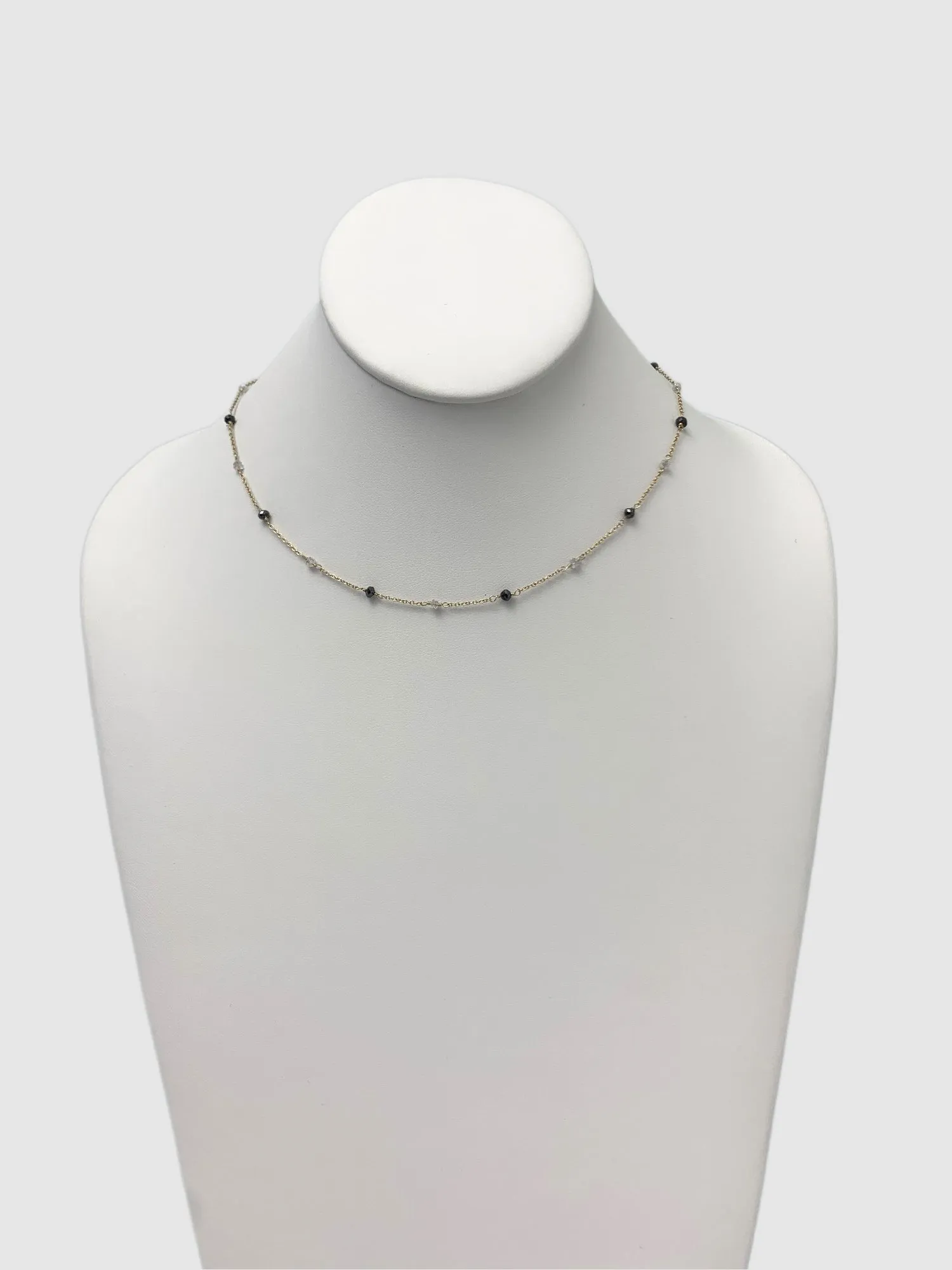 SALE - 15.5" - 16.5" Black and Grey Diamond Bead Station Necklace in 18KY - NCK-025-TNCDIA18Y-BLKGRY-15.5 5.10ctw