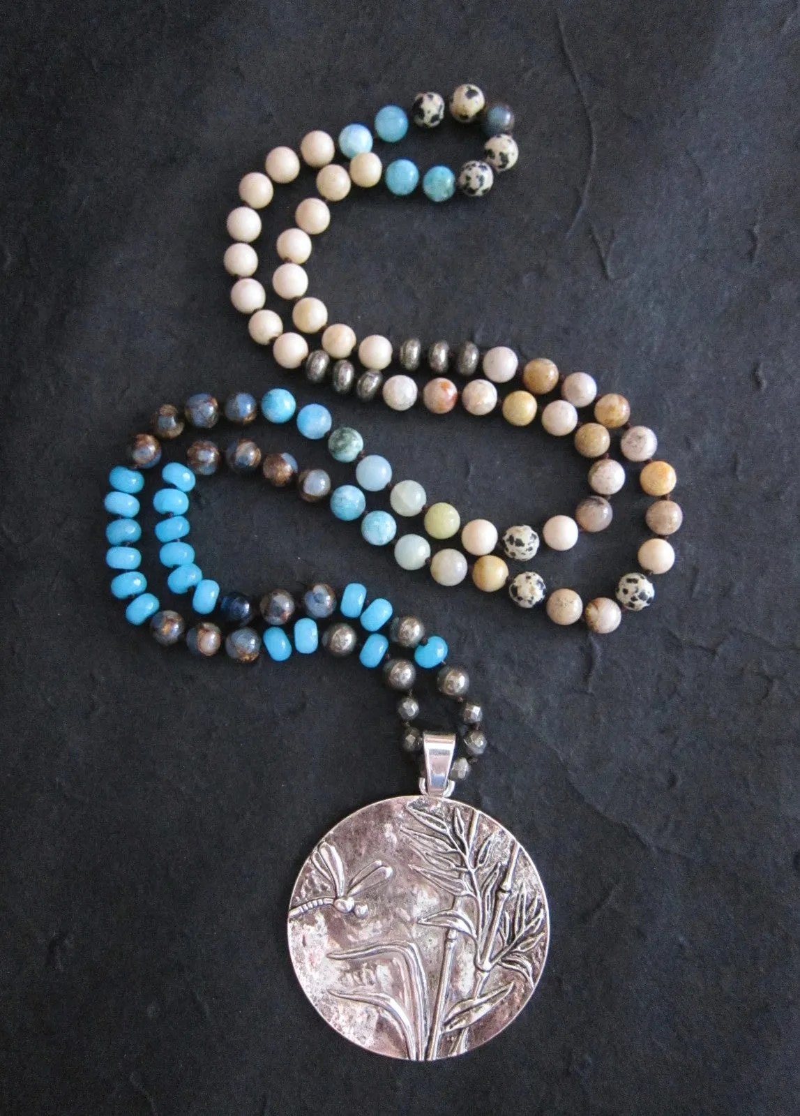 SALE - Silver Boho Pendant Mix Beaded Necklace (CLEARANCE)