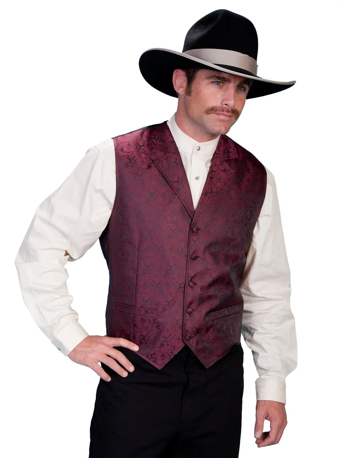 Scully Rangewear Mens Burgundy Polyester Paisley Old West Big Vest