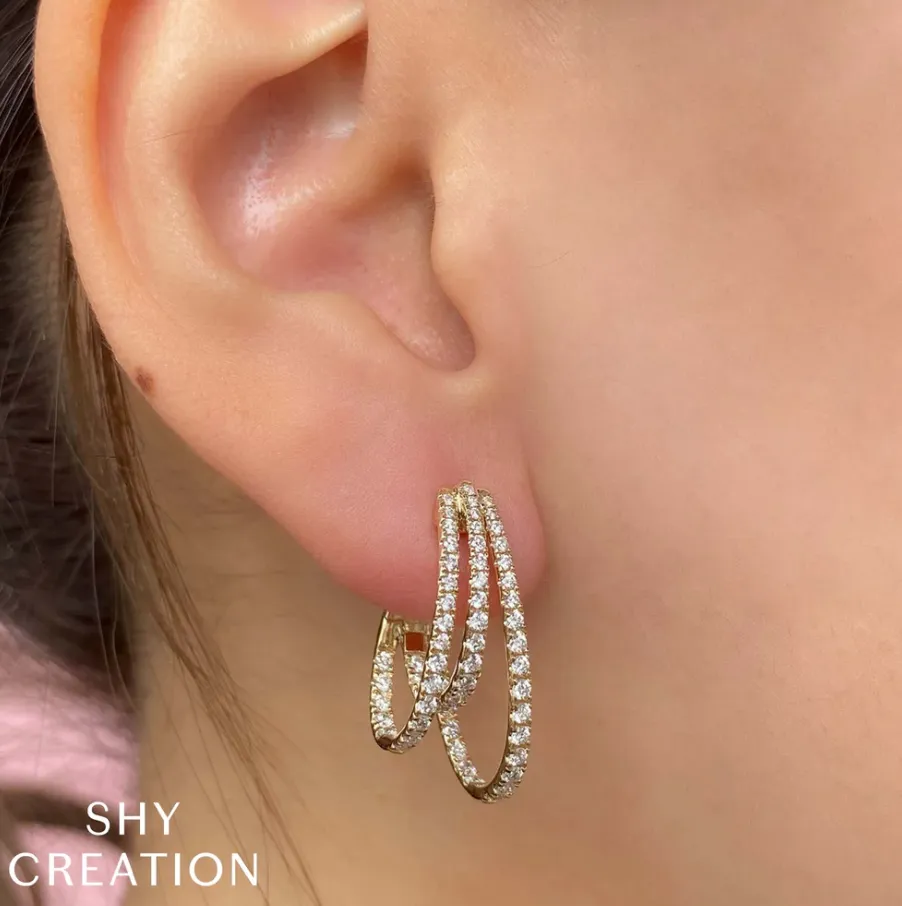 Shy Creation Diamond Trio Huggie Hoop Earrings