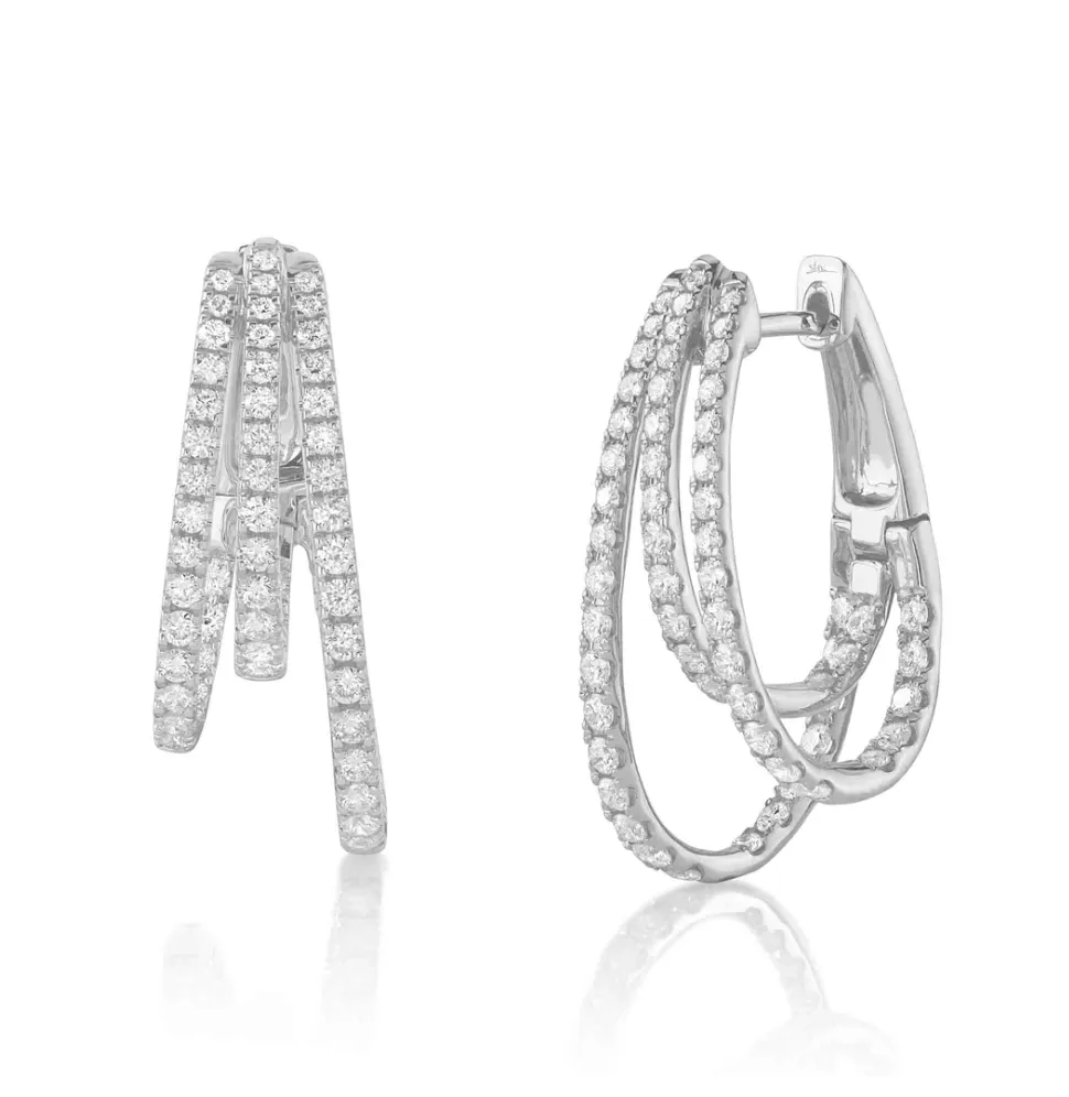 Shy Creation Diamond Trio Huggie Hoop Earrings