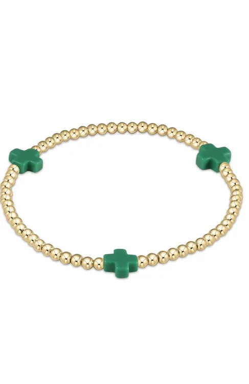 Signature Cross Gold Pattern 3mm Bead Bracelet - Emerald