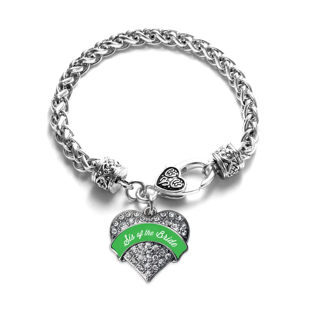 Silver Emerald Green Sis of the Bride Pave Heart Charm Braided Bracelet