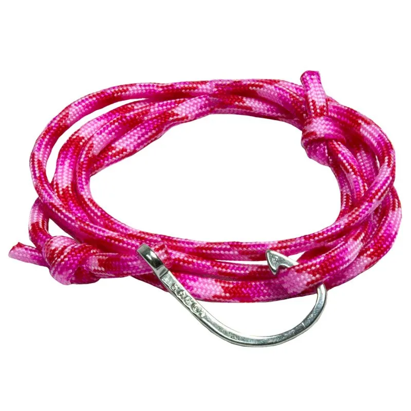 Silver Hook Wrap Bracelet | Pink Nylon