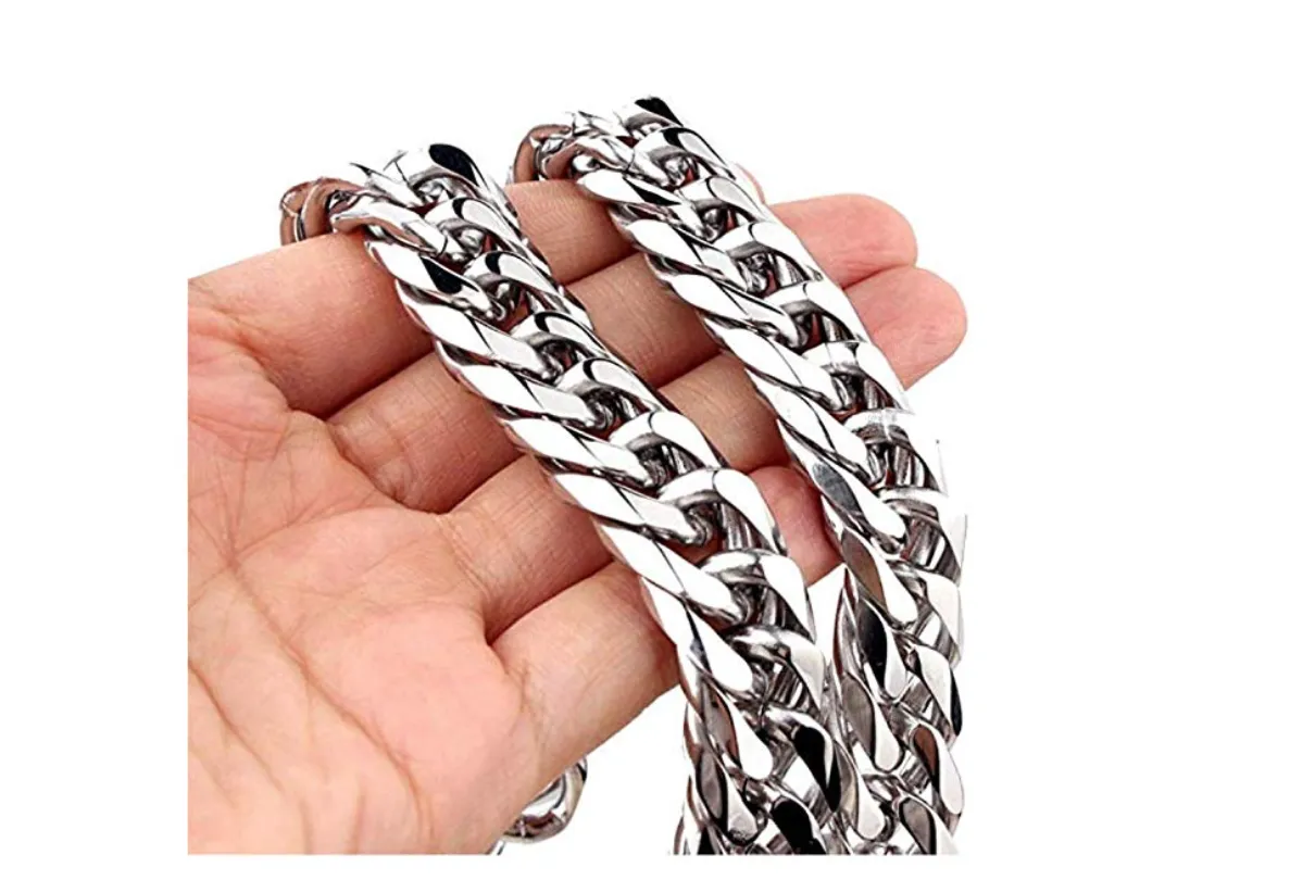 Silver Miami Cuban Link Curb Chain Hip Hop Jewelry Necklace Stainless Steel 16MM 24in.