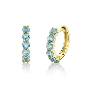 SLOANE STREET 18K YELLOW GOLD SWISS BLUE TOPAZ HOOP EARRINGS