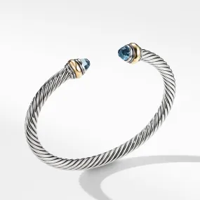 Small Cable Classics Bracelet in Sterling Silver with Blue Topaz and 14K Yellow Gold