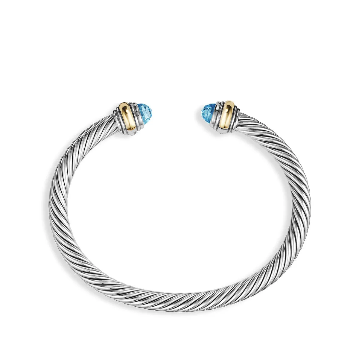 Small Cable Classics Bracelet in Sterling Silver with Blue Topaz and 14K Yellow Gold