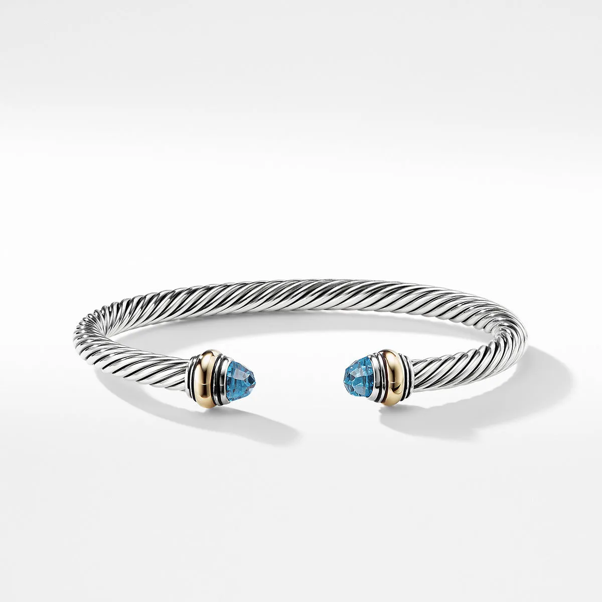 Small Cable Classics Bracelet in Sterling Silver with Blue Topaz and 14K Yellow Gold